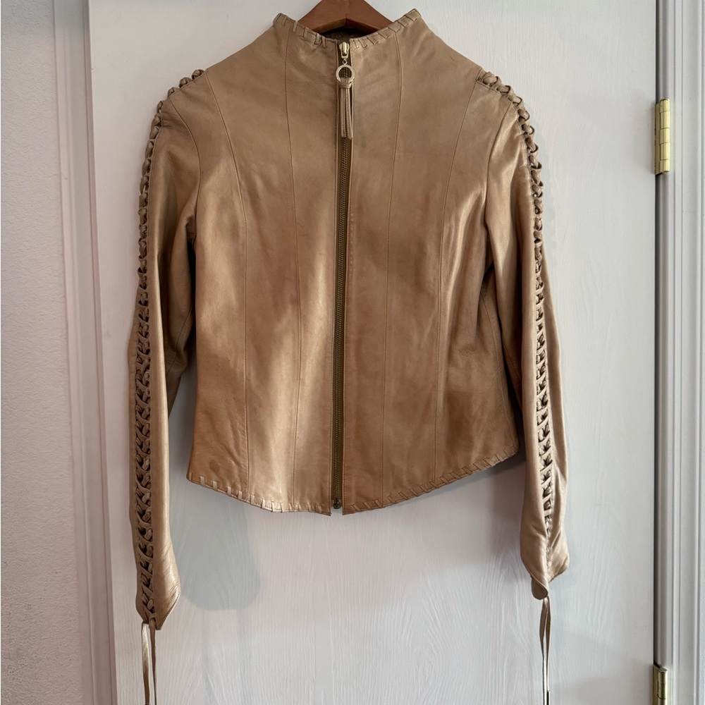 Vintage 2k Baby Phat leather laced jacket with gold accents
